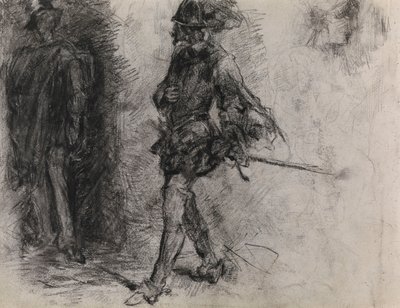 En spanjor som står i skuggan, en annan man och ett huvud i profil av James Ensor