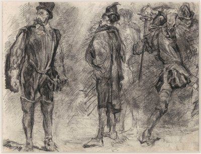 Tre spanska soldater, varav en med ett svärd i handen av James Ensor