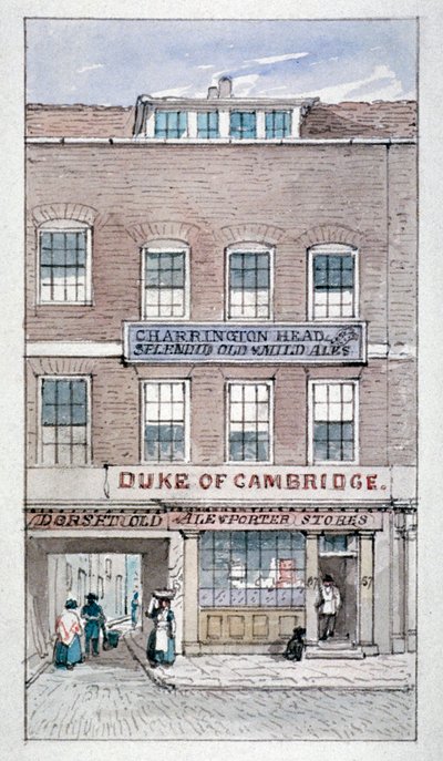 Utsikt över Duke of Cambridge Tavern, Shoe Lane, City of London, c1840. av James Findlay