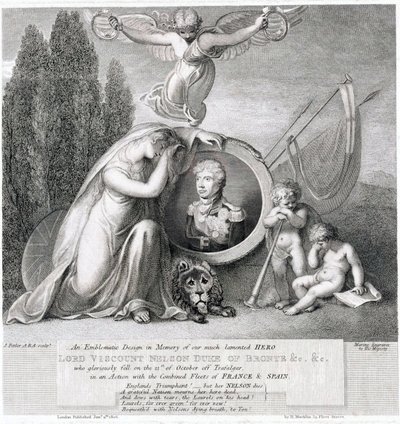 Ikonisk teckning till minne av vår bortgångne hjälte Lord Viscount Horatio Nelson (1758-1805) av James Fittler