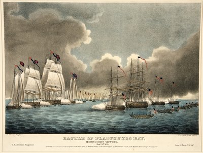 Slaget vid Plattsburg Bay: McDonoughs Victory, pub. 1840 (handfärgad gravyr) av James Fuller Queen