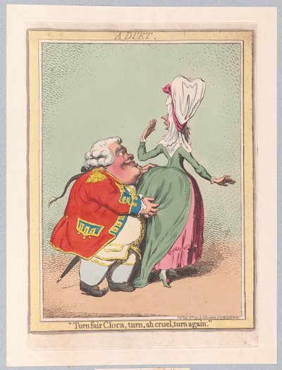 En duett, pub. 1792 (handfärgad gravyr) av James Gillray