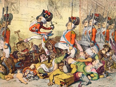 En mars till banken, 1787 av James Gillray
