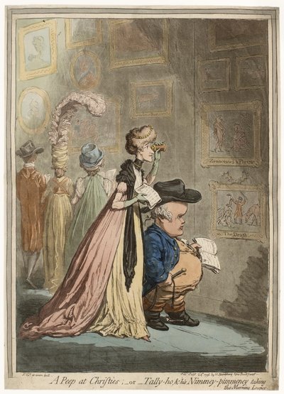 En titt på Christies; eller Tally-ho, amp; Hans Nimeney-Pimmeney tar morgonsalongen av James Gillray