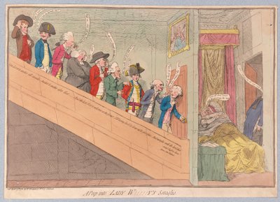 En titt in i Lady W!!!!!ys Seraglio, pub. 1782 (handfärgad gravyr) av James Gillray