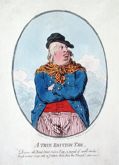 A True British Tar, publicerad av Hannah Humphrey 1795 (handfärgad etsning) av James Gillray