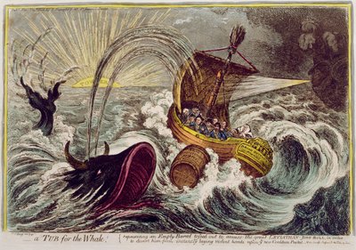 A Tub for the Whale! utgiven av Hannah Humphrey 1806 (handkolorerad etsning) av James Gillray