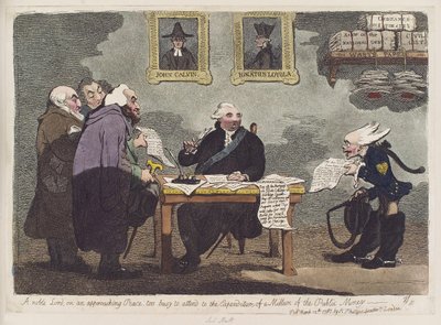 En nobel lord, om en annalkande fred, för upptagen för att ta hand om utgifterna för en miljon av allmänhetens pengar av James Gillray av James Gillray