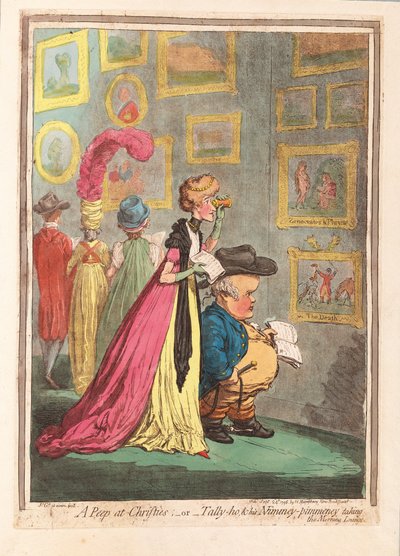 En titt på Christies; - eller - tally-ho, och hans Nimeny-pimmeney tar morgonloungen, puben. 1796 (handfärgad gravyr) av James Gillray