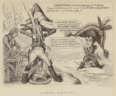 Beväpnade hjältar: Storbritanniens premiärminister Henry Addington konfronterar Napoleon och hotet om en fransk invasion, 1803 av James Gillray