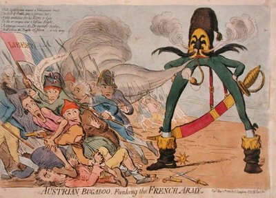 Österrikiska Bugaboo Funking the French Army, publicerad av Hannah Humphrey 1795 (handfärgad etsning) av James Gillray