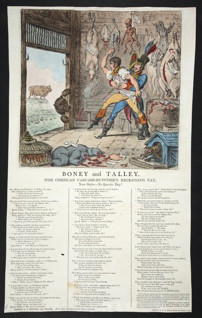Boney och Talley, The Corsican Carcase-Butchers Accounting Day - No Quarter Day!, pb. 1803 (handfärgad gravyr) av James Gillray