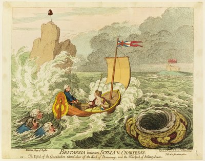 Britannia mellan Scylla och Charybdis av James Gillray