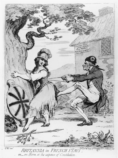 Britannia in French Stays, or Re-Form at the Expense of Constitution, publicerad av Hannah Humphrey 1793 (etsning) av James Gillray