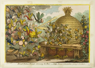 Drönare på bred botten stormar bikupan av James Gillray
