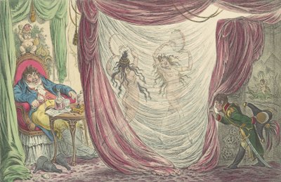 Ci-devant Occupations, eller, Madame Talian och kejsarinnan Josephine Dancing Na..., 20 februari 1805. av James Gillray
