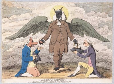 Crumbs of Comfort, eller gammal ortodox återställande av tröst åt sina fallna barn, pub. 1782 (handfärgad gravyr) av James Gillray