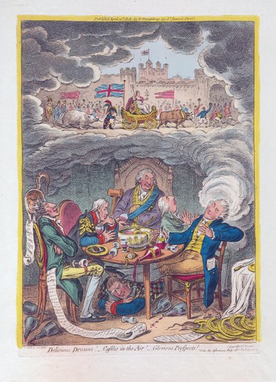 Delicious Dreams: Castles in the Air! - Glorious Prospects!, pub. 1808 (handfärgad gravyr) av James Gillray