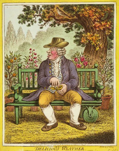 Delicious Weather, publicerad av Hannah Humphrey, 1808 av James Gillray