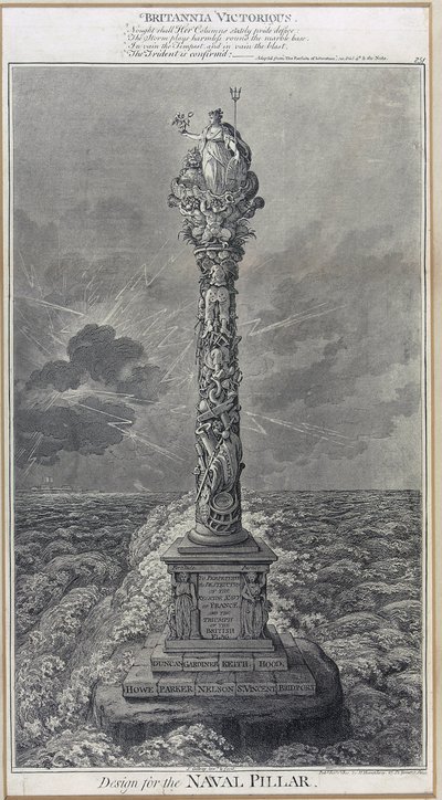 Design för marinens pelare "Britannia Victorious" Etsning från 1800, av James Gillray (1757-1815). av James Gillray