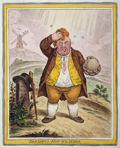 Dreadful-Hot Weather, publicerad av Hannah Humphrey 1808 (handfärgad etsning) av James Gillray