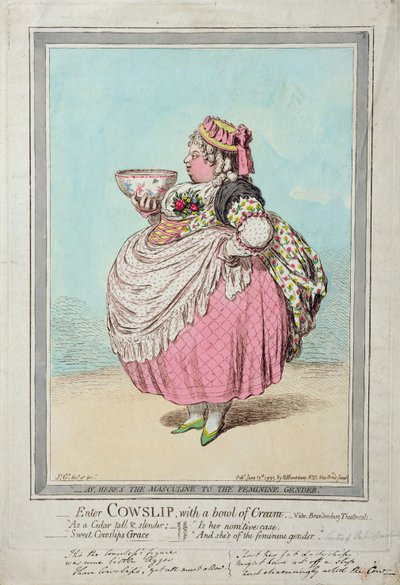 Enter Cowslip, with a bowl of Cream, publicerad av Hannah Humphrey 1795 (handfärgad etsning) av James Gillray