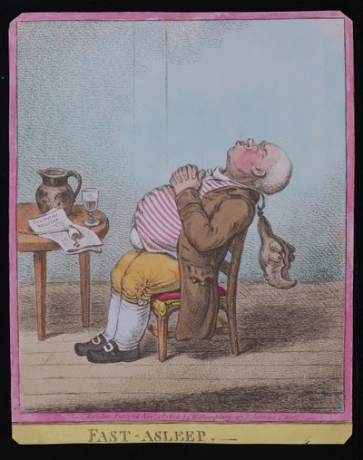 Fast Asleep, utgiven av Hannah Humphrey 1806 (handkolorerad etsning) (se även 189789) av James Gillray