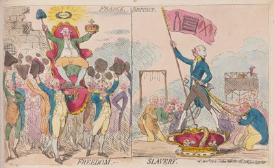 Frankrike Frihet, Storbritannien Slaveri, pub. 1789 (handfärgad gravyr) av James Gillray