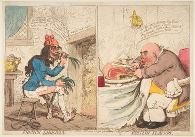 Fransk frihet - brittiskt slaveri, 21 december 1792. av James Gillray