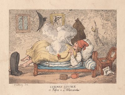 German Luxury eller Repos a LAllemande, pub. 1800 (handfärgad gravyr) av James Gillray
