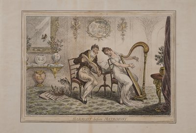 Harmony before Matrimony, utgiven av Hannah Humphrey, 1805 (handkolorerad etsning) av James Gillray