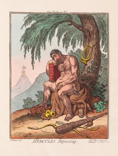 Hercules Reposing, pub. 1799 (handfärgad gravyr) av James Gillray