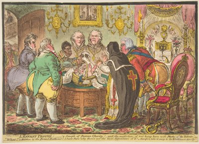 Lenfant Trouvé:-ett exempel på romersk välgörenhet!-eller-oturen att inte bli född med..., 19 maj 1808. av James Gillray