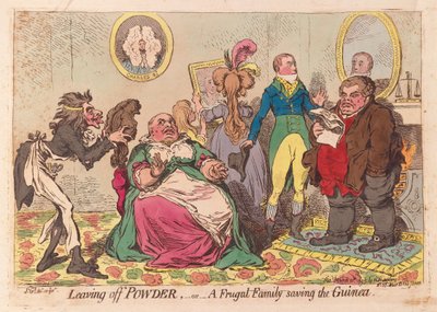 Leaving off Powder, or a Frugal Family save the Guinea, pub.1795 (handfärgad gravyr) av James Gillray
