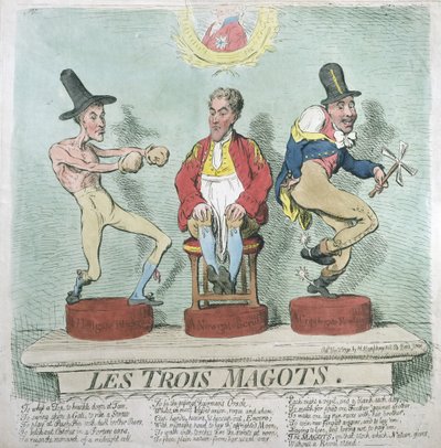 Les Trois Magots, utgiven av Hannah Humphrey 1791 (handkolorerad etsning) av James Gillray