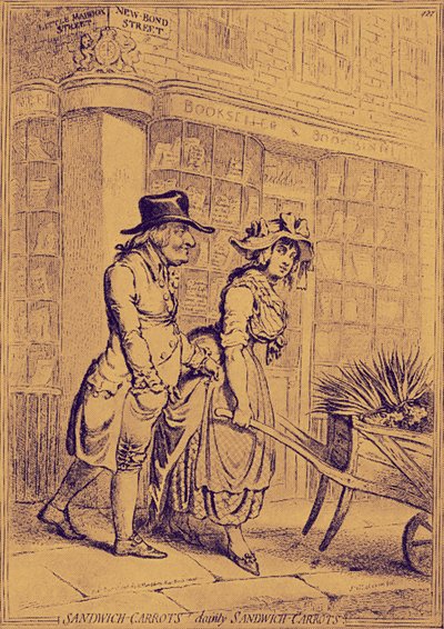 Lord Sandwich uppmärksammar en blomstersäljare av James Gillray