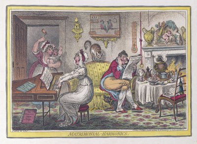 Matrimonial Harmonics, pub. 1805 (handfärgade gravyrer) av James Gillray