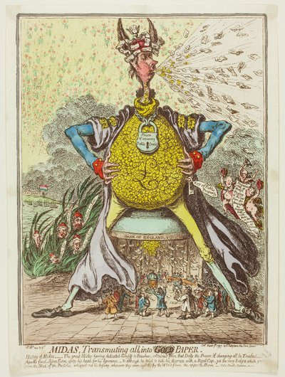 Midas, omvandlar allt till papper av James Gillray
