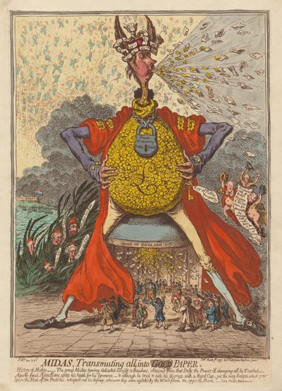 Midas, omvandlar allt till papper av James Gillray