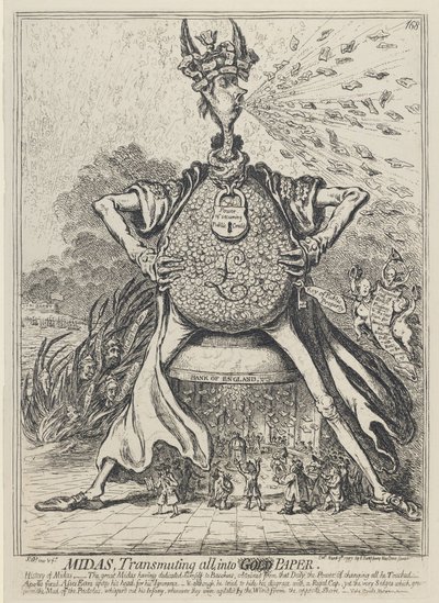 Midas, Transmuting allt till guldpapper, 1797 av James Gillray