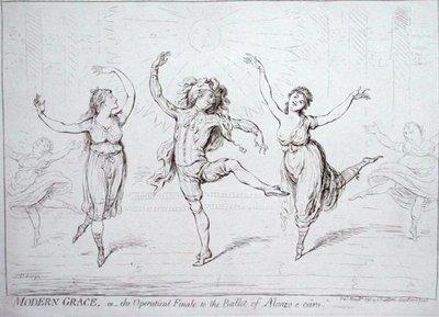 Modern Grace, or the Operatical Finale to the Ballet of Alonzo e caro, publicerad av Hannah Humphrey 1796 (penna och bläck på papper) av James Gillray