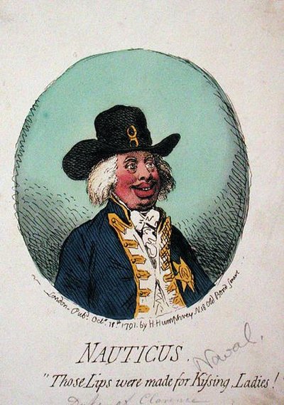 Nauticus, eller "Those Lips were made for Kissing Ladies" publicerad av Hannah Humphrey 1791 (handfärgad etsning) av James Gillray