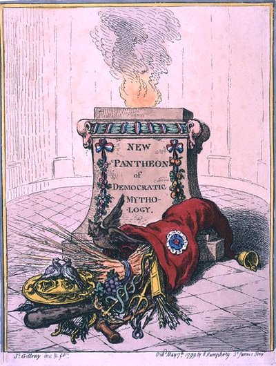 New Pantheon of Democratic Mythology, publicerad av Hannah Humphrey 1799 (handfärgad etsning) av James Gillray