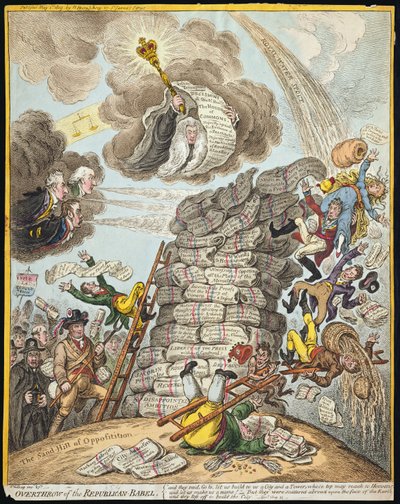 Störtandet av det republikanska Babel, publicerat av Hannah Humphrey 1809 (handfärgad etsning) av James Gillray