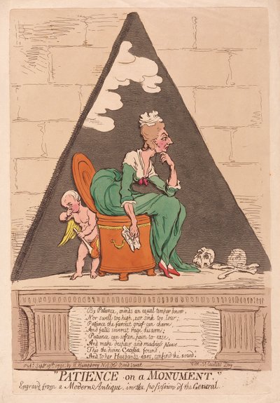 Tålamod på ett monument, pub. 1791 (handfärgad gravyr) av James Gillray