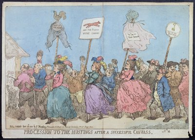 Procession to the Hustings after a Successful Canvass, publicerad av G. Humphrey 1784 (handfärgad etsning) av James Gillray