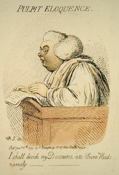 Predikstolen Eloquence, publicerad av Hannah Humphrey 1795 (handfärgad gravyr) (detalj 191281) av James Gillray