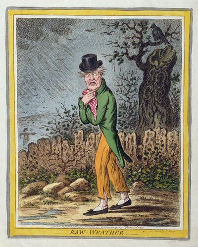 Raw Weather, publicerad av Hannah Humphrey 1808 (handfärgad etsning) av James Gillray