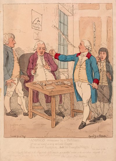 Sampson besegrad av en filistan, pub. 1782 (handfärgad gravyr) av James Gillray