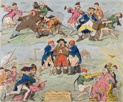 Sans-Culottes Feeding Europe with the Bread of Liberty, publicerad av Hannah Humphrey 1793 (handfärgad etsning) av James Gillray